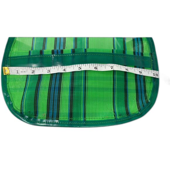 Mexican Small Hand Bag Tote Purse Green Plastic Striped 10”X 9” Boho - Picture 8 of 8